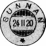 1905 ved Hell Sunnan-banens åpning endret til SUNNAN. Poståpneriet SUNNAN ble lagt ned fra 01.10.1966. Stempel nr. 1 Type: SL Utsendt 13.07.1896 NØSTVOLDEN Innsendt 22.11.
