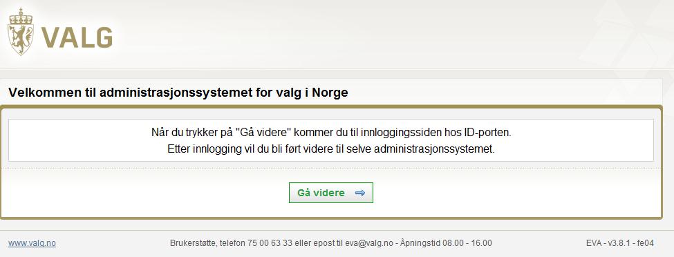 Pålogging i EVA Treningsvalg: