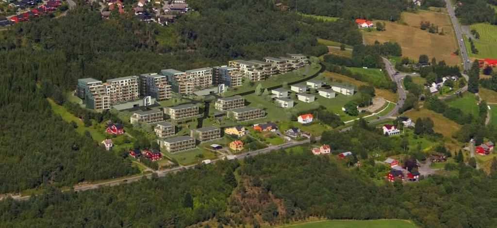 Figur 9: Foreslått bebyggelse sett fra luften 2.4 Bomiljø og bokvalitet Den planlagte bebyggelsen vil ha en variasjon i leilighetstypene.