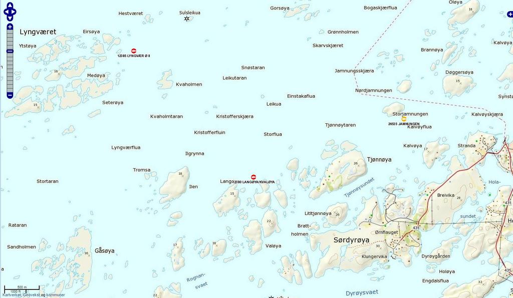 2. Materiale og metode 2.1 Område og stasjonsvalg Langøya ligger på nordsiden av Frøya, nordvæest for Sørdyrøya, og er relativt eksponert mot nord (figur 1 og 2).