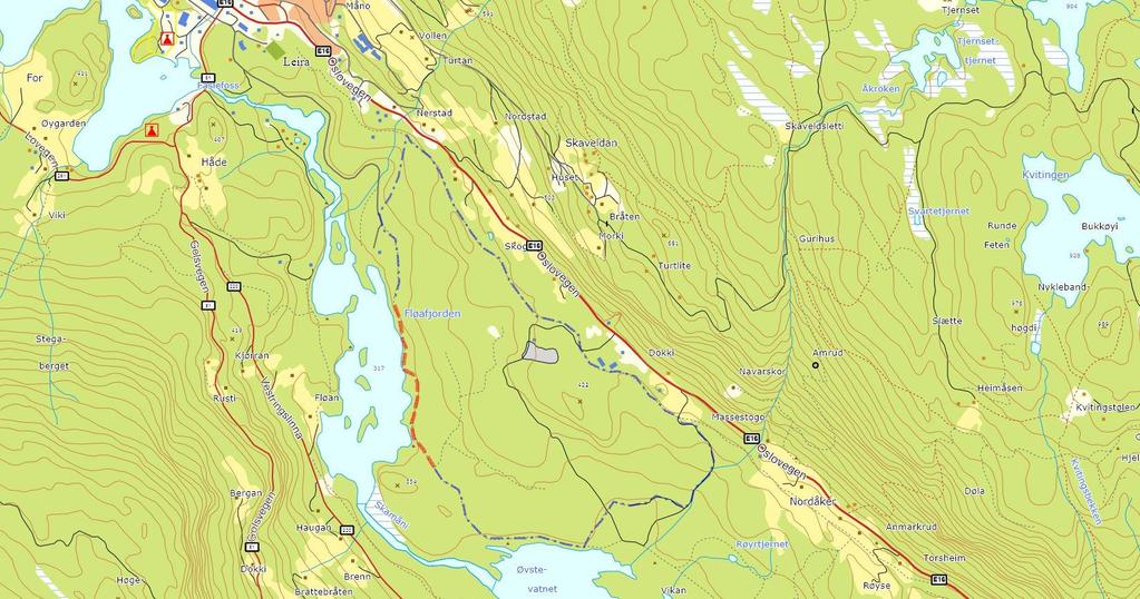 4 Fløafjorden Parkering Kjørebeskrivelse: Fra E16 på Leira ta av på Fv 51 mot Gol. Ved Leira Storsenter ta til venstre mot Leirali (Gamle Leira barneskole).