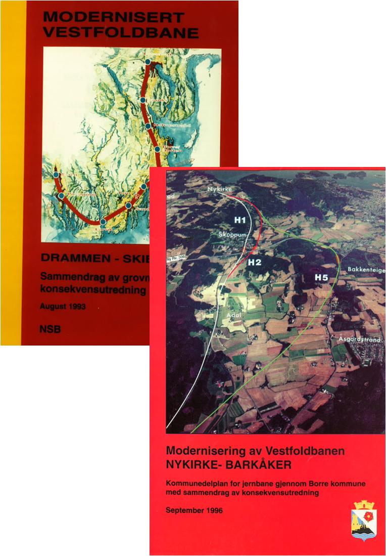 Historikk: Planer for utbygging av dobbeltsporet jernbane på 1990 tallet Grovmasket KU hele Vestfoldbanen 1993 Fylkesdelplan for Vestfoldbanen 1993 Hovedplan og konsekvensutredning for Parsell 6,