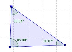 Oppgave 3.44 Tegner en trekant med. Måler vinklene med.