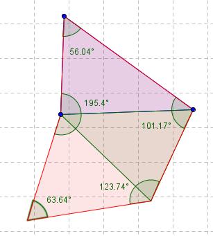 Tegner neste trekant med. Terner deretter femkanten de to trekantene danner med. Måler vinklene i femkanten med.