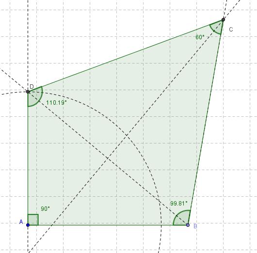 Oppgave 3.55 Avsetter AB med. Tegner A ved å tegne en normal i A. Tegner en sirkel med sentrum i A og radius lik AD = 5 med. Markerer D som skjæringspunktet mellom normalen og sirkelen med.