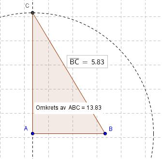 Oppgave 3.75 Tegner AB med. Tegner A som en normal i A med. Avsetter C på normalen ved å tegne en sirkel med sentrum i A og radius lik lengden av AC med. Markerer C med. Tegner trekanten med.