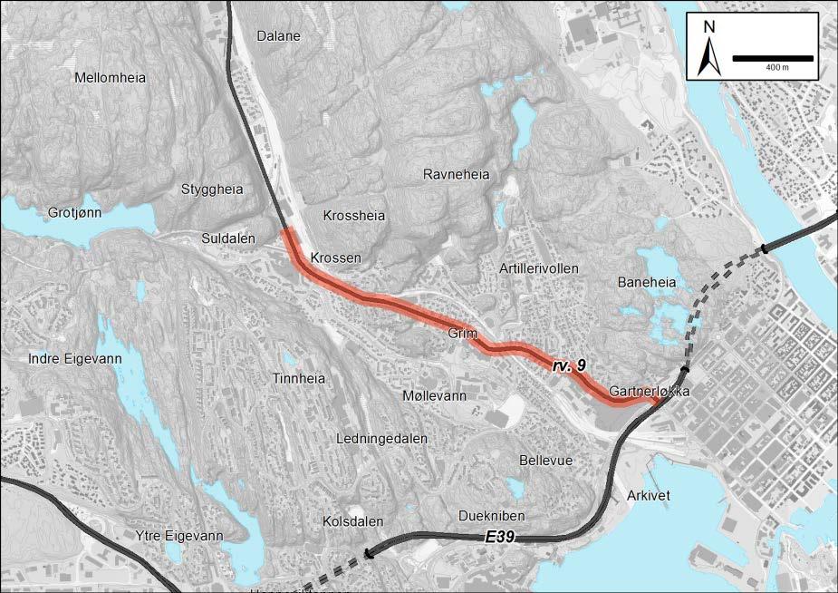 Også jernbanen og Kristiansand havn ligger i planområdet, eller grenser til planområdet. Figur 5. Planområdet.
