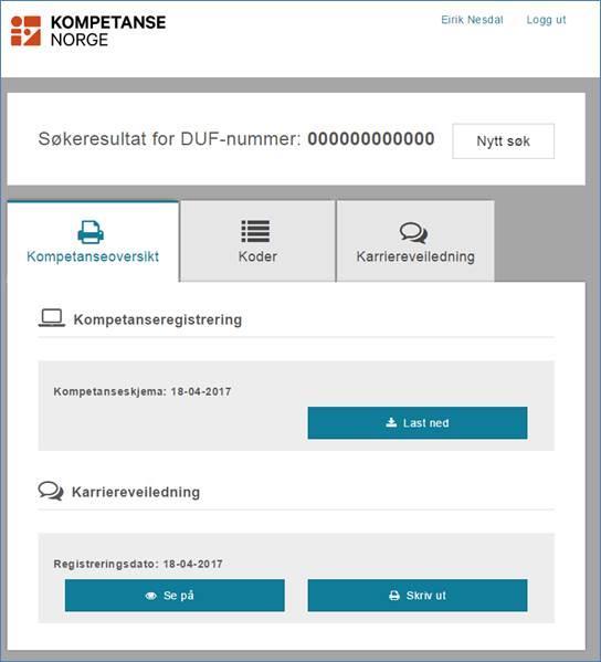 5. Under fanen som heter «Kompetanseoversikt» får du oversikt over kompetanseopplysningene.