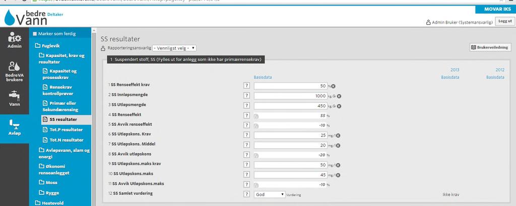 3. Krav til SS, BOF5 og KOF5 for anlegg med krav iht. F.forskriftens kapittel 13 For disse anleggene importeres rensekrav og renseresultater fra KOSTRA og resultatene vurderes automatisk iht. Kravene.
