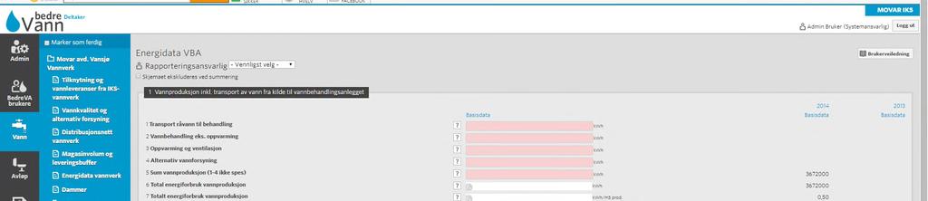 3.1.2 Energidata for vannbehandlingsanlegget Registrer energiforbruk, evt. Egenproduksjon og salg av energi. NB!