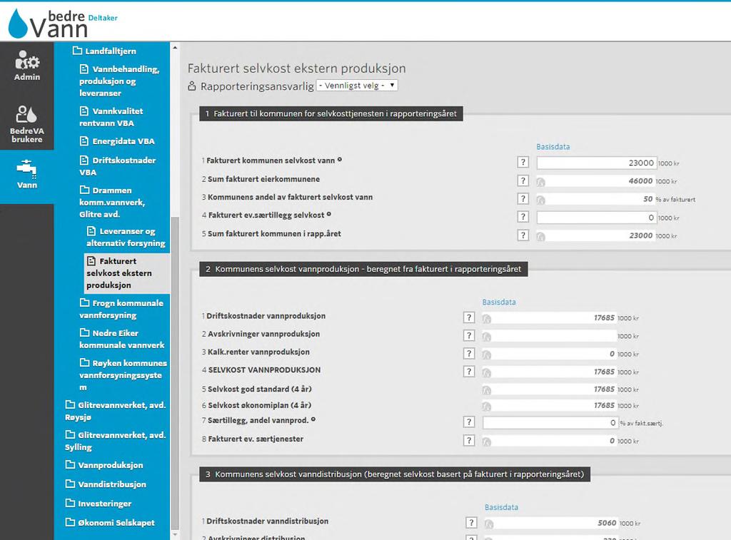 2. Fakturert til kommunen for vannleveransen I det andre skjemaet skal det rapporteres hva som er fakturert for selvkosttjenesten i rapporteringsåret. Registrer dette i felt 1 i feltgruppe 1, ev.