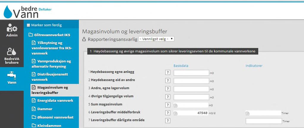 3.2.4 Registrering av magasinvolum og beregning av leveringsbuffer Datafeltene registreres iht. veiledningene for hvert felt. 3.2.5 Energidata på vannverket Energidata som er registrert på vannbehandlingsanleggene summerer her for vannproduksjon.