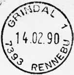 11.1973. Postkontor C fra 01.01.1977. 7394 GRINDAL postkontor C ble lagt ned fra 01.05.1987. Det ble isteden opprettet en landpoststasjon under Rennebu postktr. Stempel nr. 1 Type: IV Utsendt?