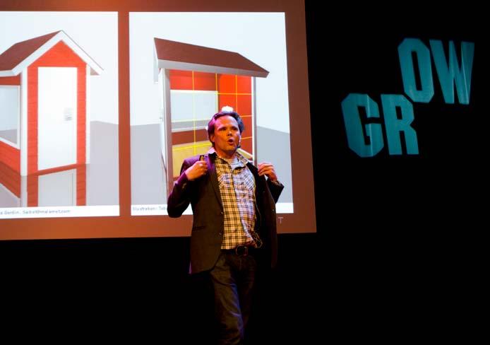 Grow: Mot, visjoner og kompetanse Hvordan selge inn ideen om å bygge et rødt hus på månen? Det var prosjektet den svenske kunstneren og entreprenøren Mikael Genberg presenterte på Grow.