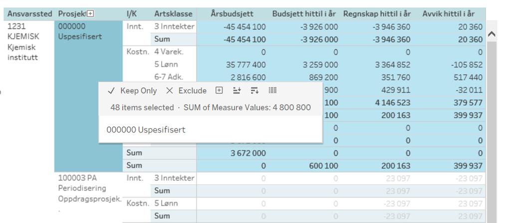 Funksjonsvalg Marker et tall, felt eller område i tabell eller