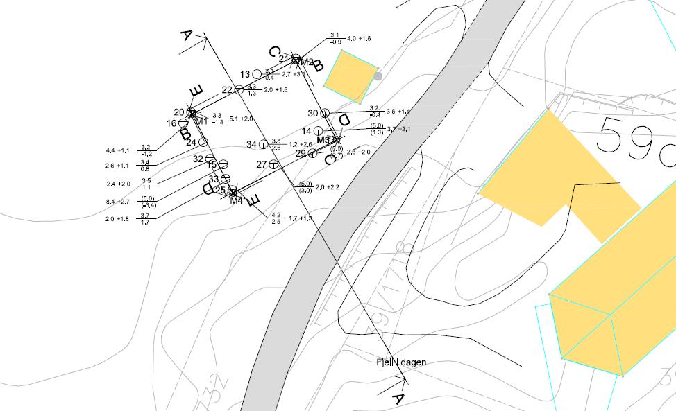 110959n1 Rev. B 18.03.2015 Side 4 Figur 2. Utklipp av borplan med skissert spuntlinje. Terrenget der den nye pumpestasjonen er planlagt faller fra sørøst mot nordvest.