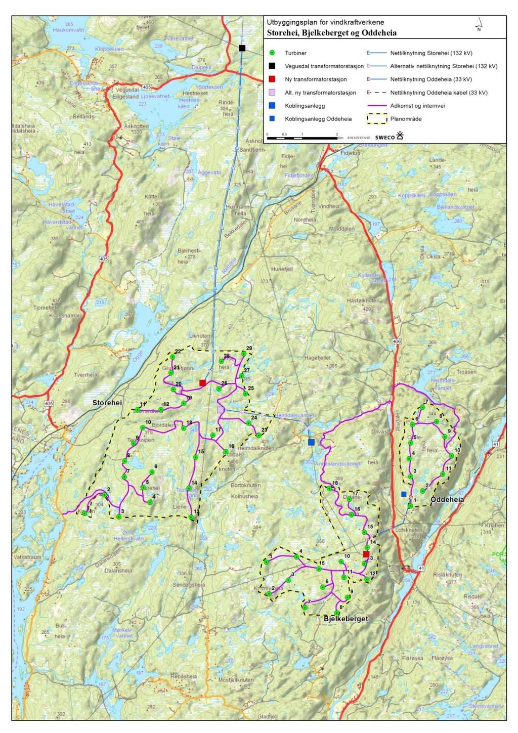 Figur 9-1: I konsekvensvurderingen ble to alternativer for nettilknytning utredet.