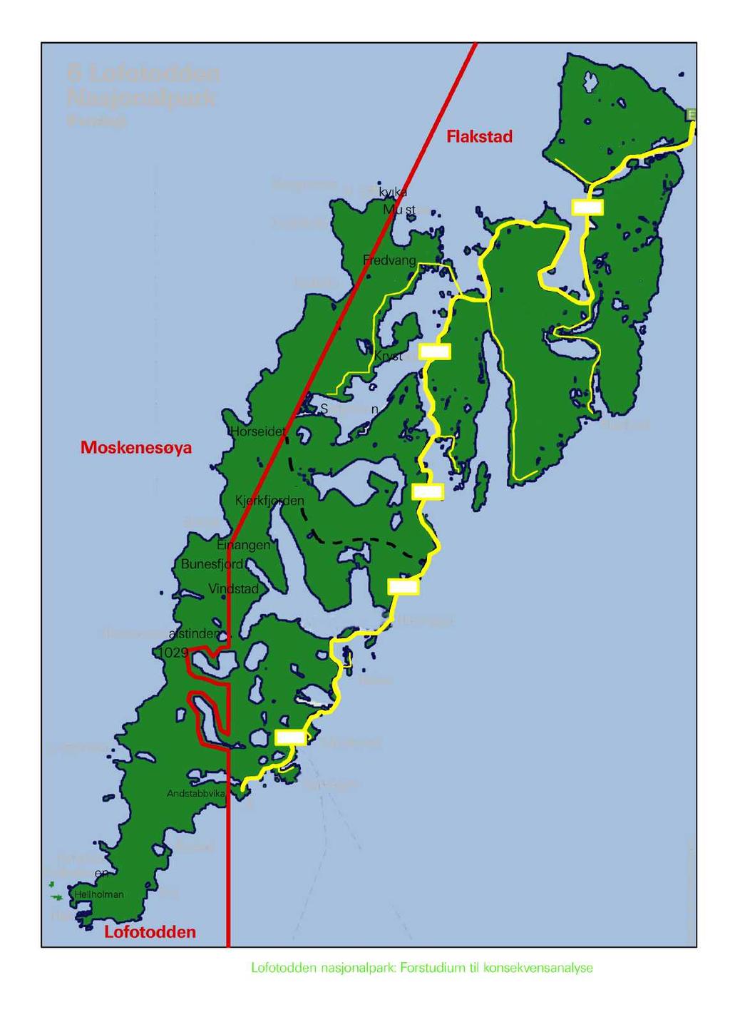 Vedlegg 1: Kart henta fra "Forstudium til konsekvensanalyse" av Ottar Schiøtz 6 Lofotodden Nasjonalpark (Forslag) Flakstad Bergsneset