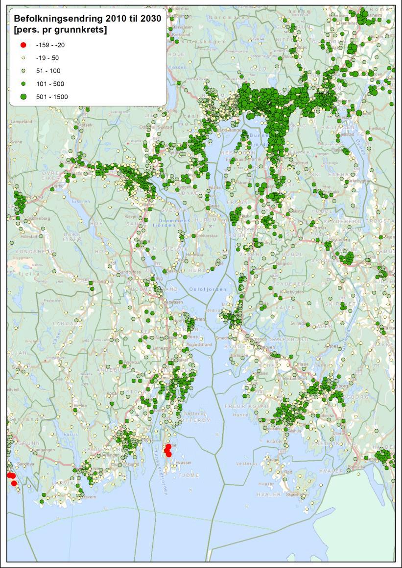 Trafikale virkninger Befolkningsutvikling fram til 2030 I IC-regionen venter SSB en vekst fra 2,3 mill. i 2010 til 2,9 mill. i 2030.