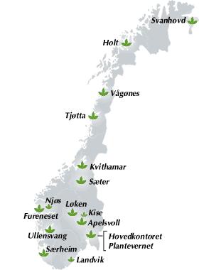 Geografisk plassering av sortsprøvinga i Norge* *