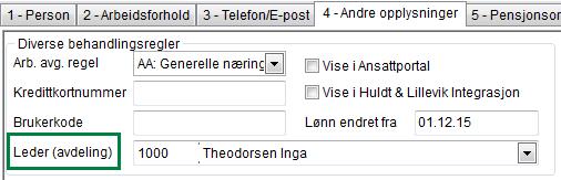 Overstyre pr. ansatt Hvis du ønsker å registrere en annen leder enn den som er knyttet til avdelingen, kan du overstyre i oppgavevalg Kartotek Person Andre opplysninger, Leder (avdeling).