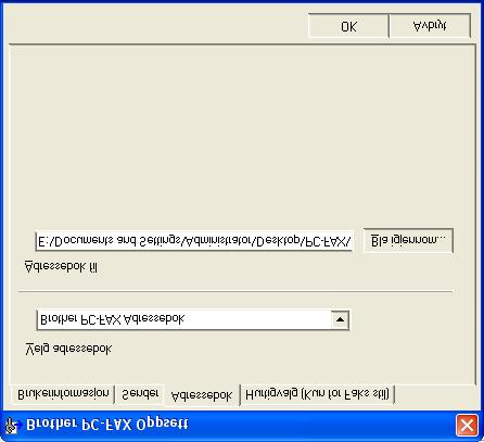 Addressebok Hvis Outlook Express er installert på PC-en din, kan du velge hvilken adressebok som PC-FAX skal bruke til sending, Brother