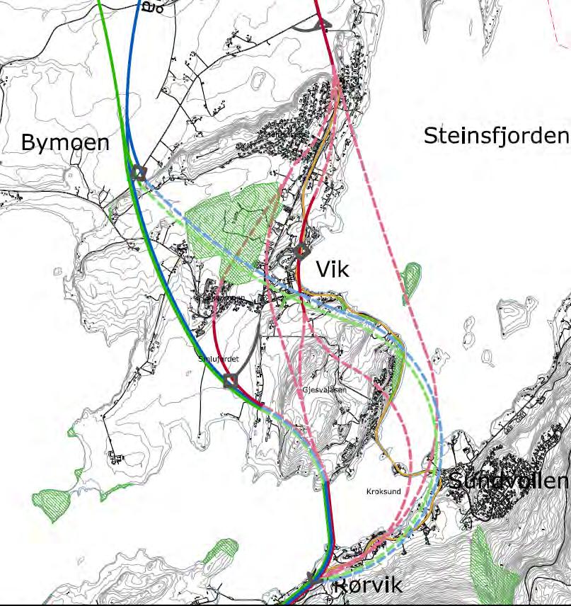 Løsninger Vegvesenet foreslår å utrede strekningen Rørvik Bymoen/Stein Kryssing av Kroksund både på bru og i