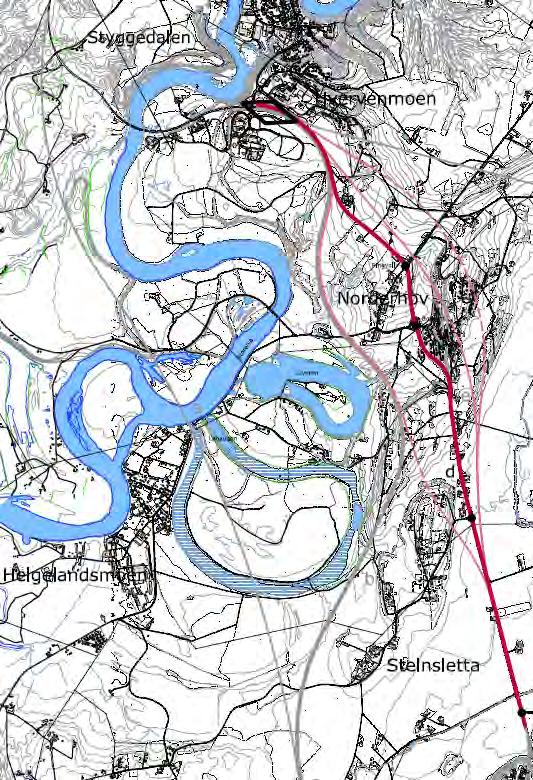 Rød korridor, Stein Hvervenmoen, Alternativ d Alternativ med redusert standard Legges til grunn smal firefelt, 19 m bred Følger dagens
