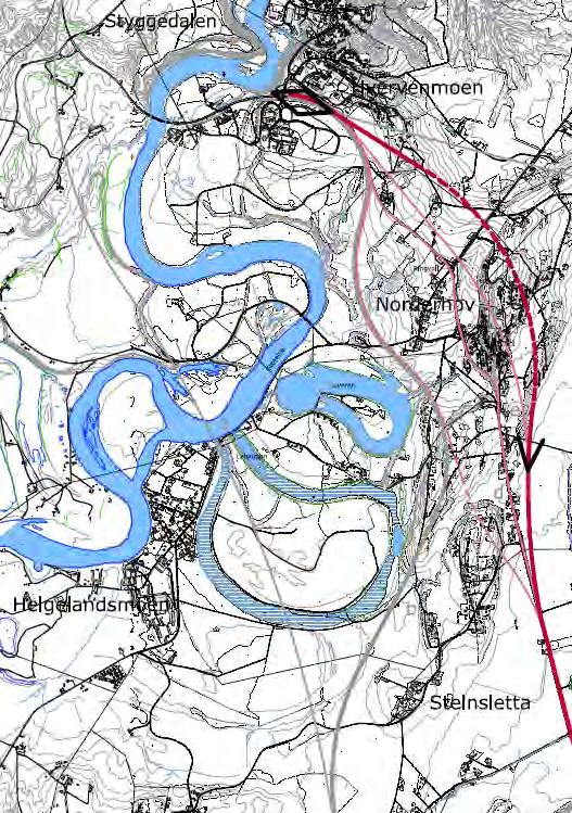 Rød korridor, Stein Hvervenmoen, Alternativ f Dagens trasé over Steinsletta Halvt kryss nord for Steinsletta og øst for dagens veg.