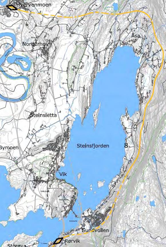 Gul korridor, Rørvik - Hønefoss, Alternativ 8 Alternativet kom som krav i fylkesmannens merknad til