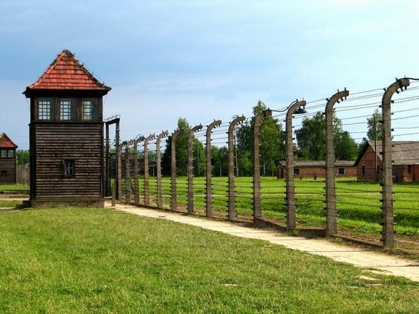 Her ser man også de doble elektriske piggtrådgjerdene, vakttårnene, galgene og krematorieovnene. Den andre leiren Birkenau var tretti ganger større og atskillig mer primitiv.