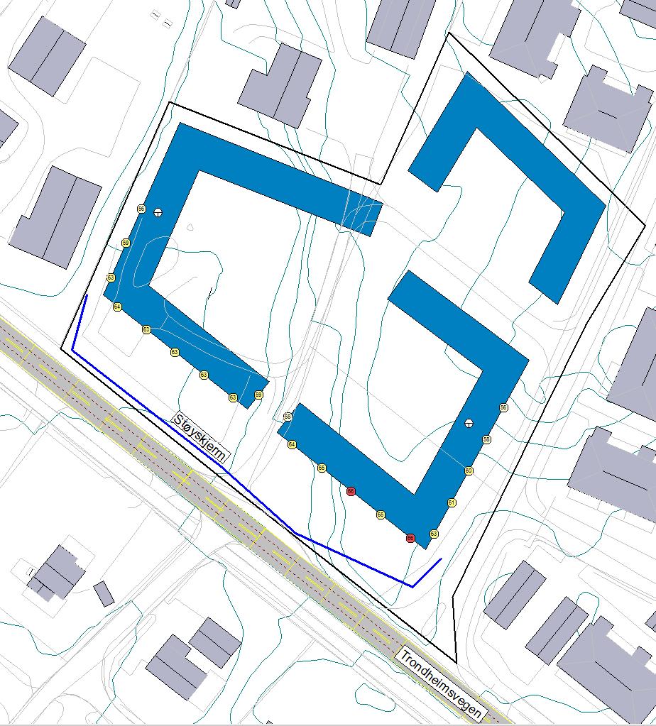 Side 8 av 10 Figur 4-1: Beregnet fasadenivåer LDEN. 4.2 Uteplasser Ifølge T-1442 kreves det ikke at hele uteoppholdsarealet, eller MUA, skal være stille.