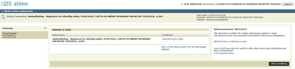 Skjemaet er sendt inn og du ser referansenummeret Ønsker du