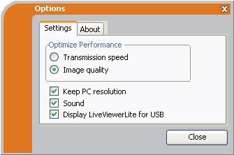 Presentasjonsverktøy USB-visning(Windows-datamaskin) (fortsatt) Valgvindu Hvis du velger Valgknappen i den flytende menyen, blir valgvinduet vist.