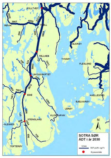 Trafikkprognose basert på 0-alternativet år 2030 Trafikkprognose basert på alternativ 1 på strekninga Kolltveitskiftet