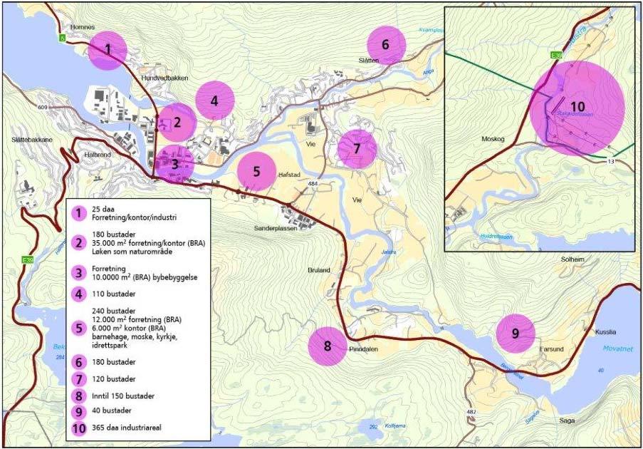 5.2 Fremtidig utbygging iht. kommunedelplanens arealdel 5.2.1 Utbyggingsområder og volum Kommunedelplanens arealdel frem mot 2017 viser 10 nye byggeområder med betydelig utbyggingsvolum.