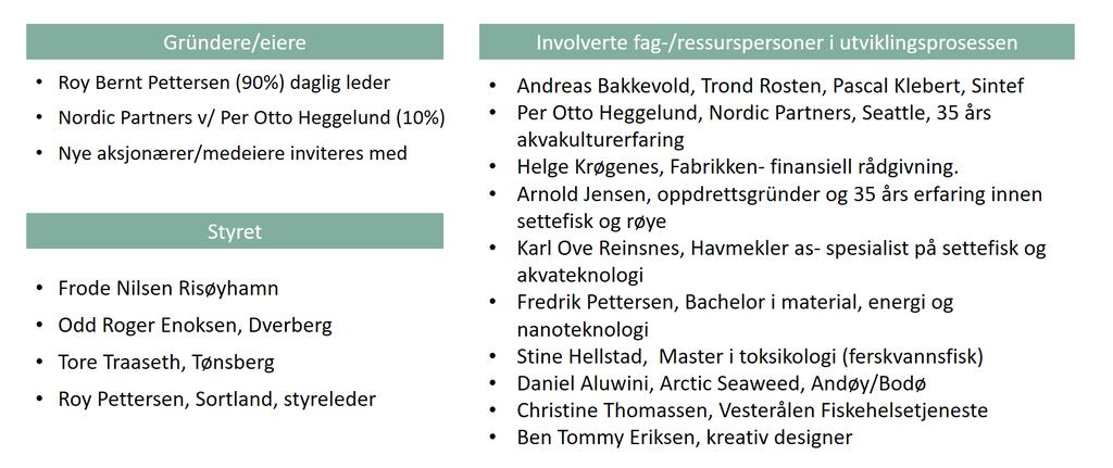 4 GRÜNDER, STYRET OG FAG-/PLANTEAM 5 ANDFJORDKONSEPTET Selskapet har utarbeidet et nytt konsept basert på lengdestrøms-basseng: ARS Andøy Rayceway system.