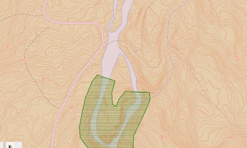 16 Figur 10.Nordre dele av naturtypelokalitet Heielvi/Gjuvet er vist med grønt. Atkomstvei til hytteområdet blir der traktorveien krysser elva. 3.