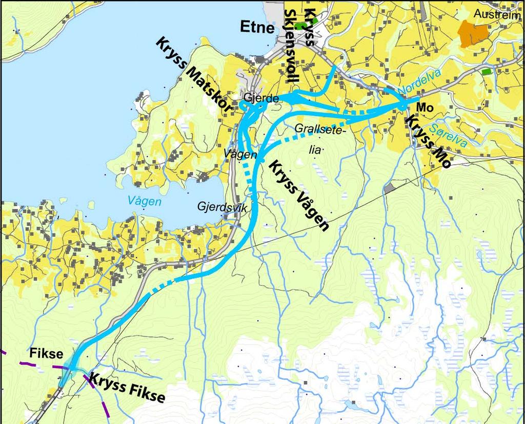 Etne kommune Delstrekning ØA: Fikse Mo, figur 3. En bolig, nordre alternativ med kryss Matskor (ØA-I-c) 2.