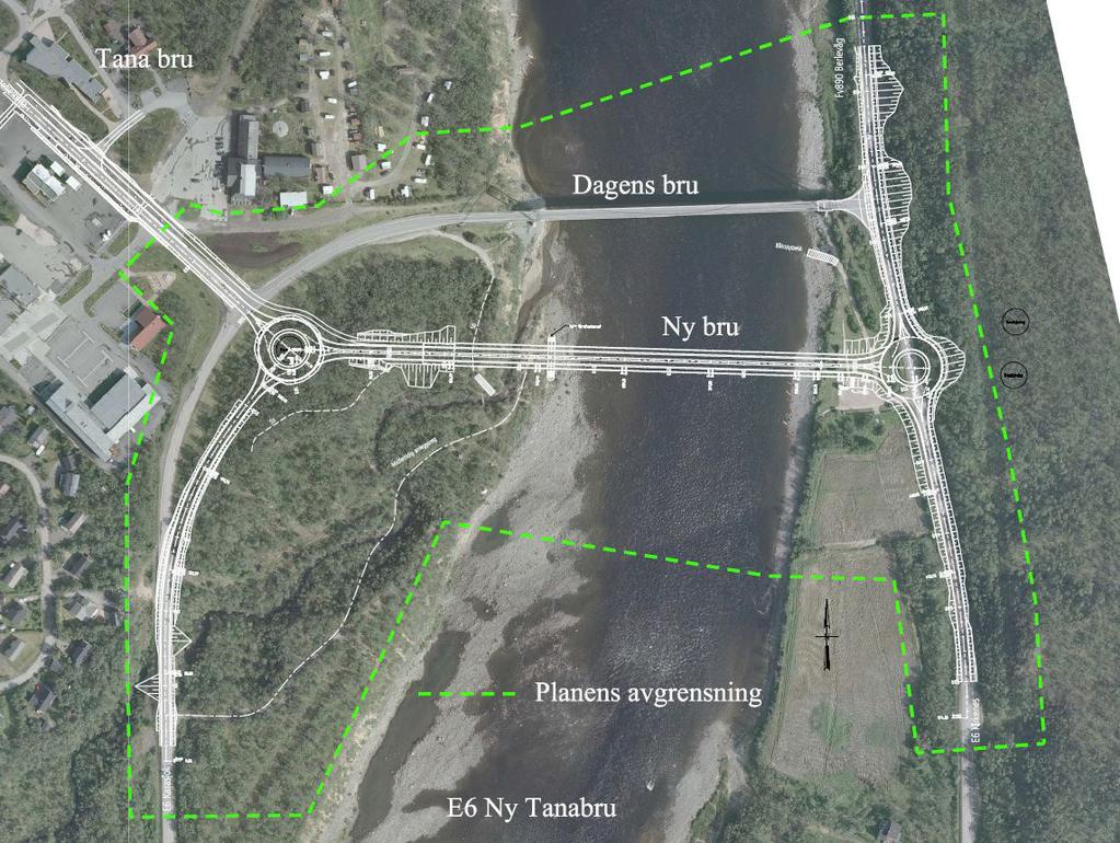 Planprogram Detaljregulering for E6 Tana bru Tana kommune TEKNISKE DATA Fra profil: Hp 22 km 34,52 til Hp 23 km 0,26 Dimensjoneringsklasse: S1 Fartsgrense: 50