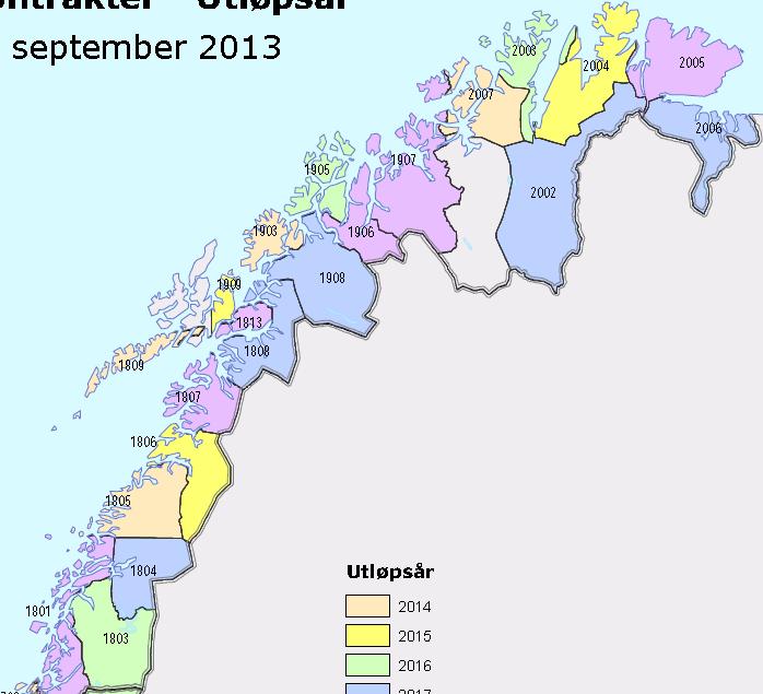 Driftskontrakter i Region nord Driftskontrakter med oppstart 2016 1803 Mosjøen *) 1905 Tromsø 2003 Nordkapp Standard mal Standard