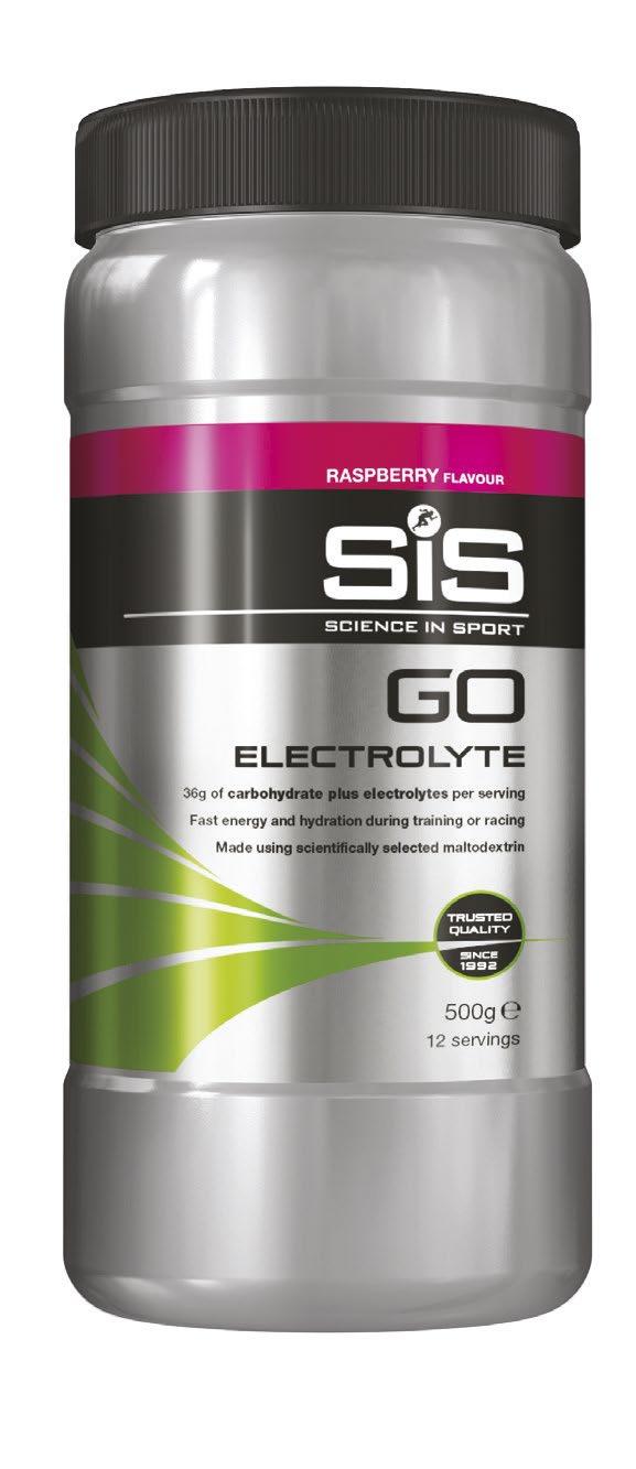SiS GO ELECTROLYTE POWDERS FEATURES 36g carbohydrate + 0.5g salt per 40g serving High GI energy source BENEFITS Delivers fast energy & aids hydration WHY SiS? Because not all maltodextrin is the same.