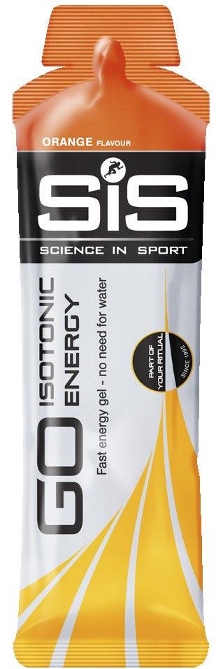 SiS GO ISOTONIC ENERGY GELS FEATURES 22g of carbohydrate per serving High GI energy source Patented formula BENEFITS Isotonic - readily absorbed Varsatile, no need for additional water Easy on the