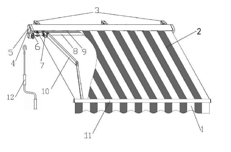 Bruk 1. Bruk sveiven (12) til å rulle markisen ut og inn ved å sette den i øye (6). Sveiv med klokken for å rulle markisen ut og mot klokken for å rulle den inn. 2.