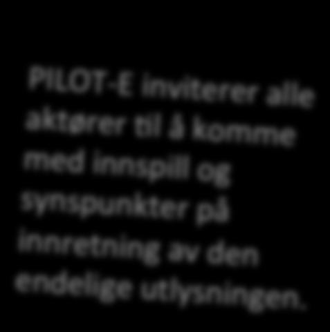 PILOT-E KOMMER MED EN NY UTLYSNING 100 MILLIONER KRONER + STØTTE FRA ENOVA UTLYSNING FRA PILOT-E To tema: Utslippsfri transport på land Frem3dens digitale energisystem PILOT-E omfa\er både