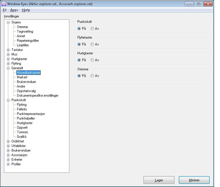 Window-Eyes kontrollpanel Hvilke funksjoner som vises i Window-Eyes kontrollpanel kan tilpasses til den enkelte. Når Window- Eyes installeres, er menynivå satt til nybegynner.