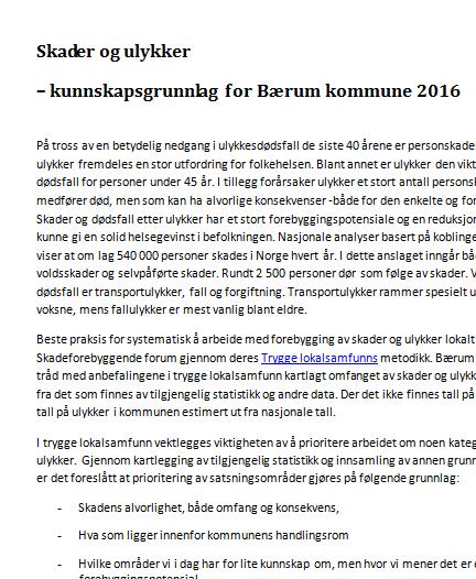 Bærum kommune 2015 Skader og ulykker 2016