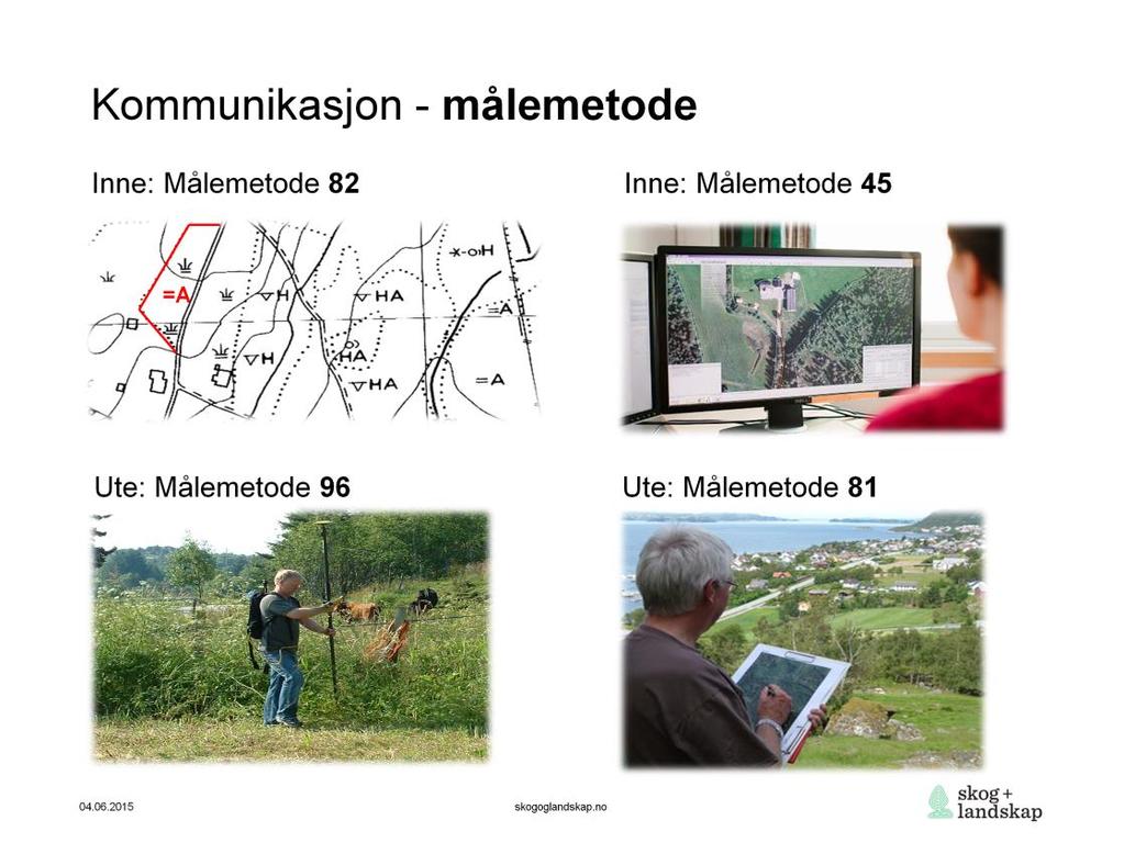 Viktig å bruke riktig kode for målemetode! Ved periodisk ajourhold ser Skog og landskap alltid på hvilken målemetode kommunen har lagt inn på sine registreringer i kontinuerlig ajourhold.