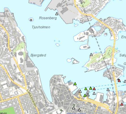 Figur 2-9: Registrerte ulykker i Stavanger-området 1981-2014. Kilde: kart.kystverket.no Det er imidlertid usikkerhet rundt eksakt posisjonering av slike ulykker.