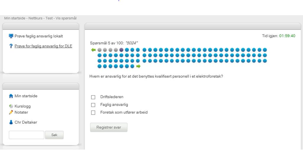 10 Øverst på dette skjermbildet vil grønne symbl angi hvilke spørsmål sm gjenstår å besvare. De grå symblene viser hvilke spørsmål sm er besvart g det blå symblet viser den ppgaven du arbeider med.